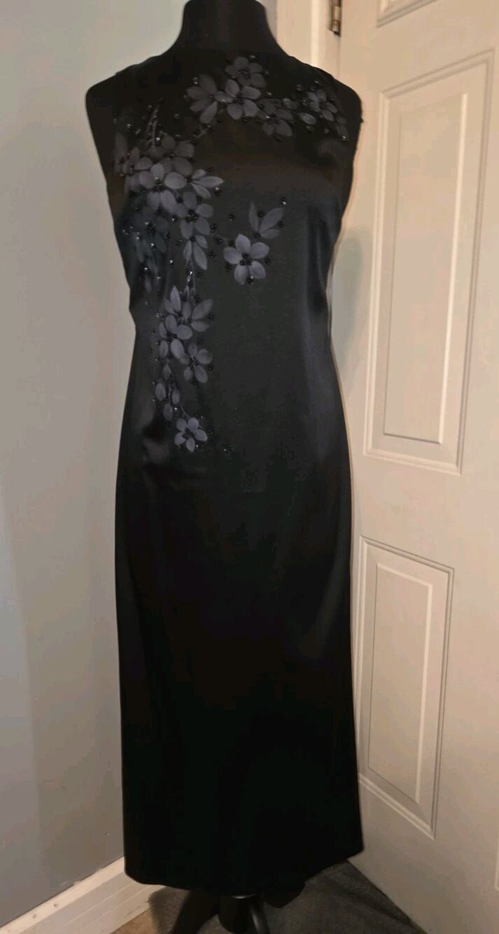 Vtg Y2K CDC Patites Dress Strappy Black Floral Pattern Sequin Cocktail 10 USA